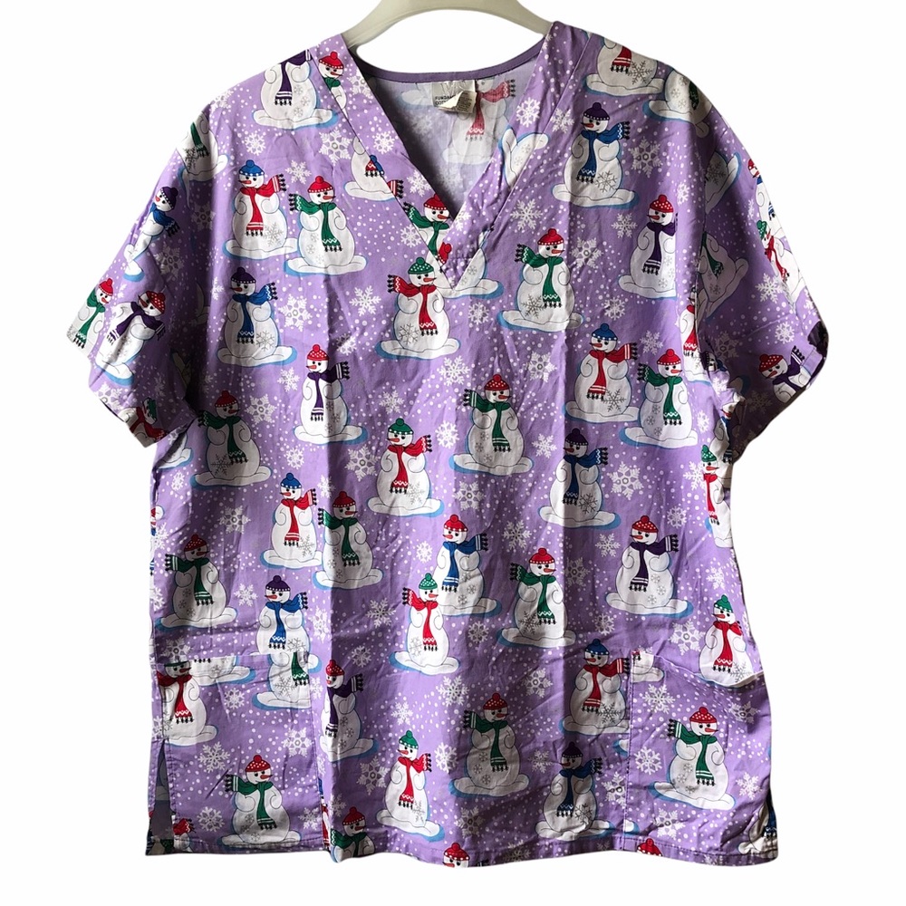 Fundamentally Cotton by White Swan Christmas Medical Scrub top, size XL